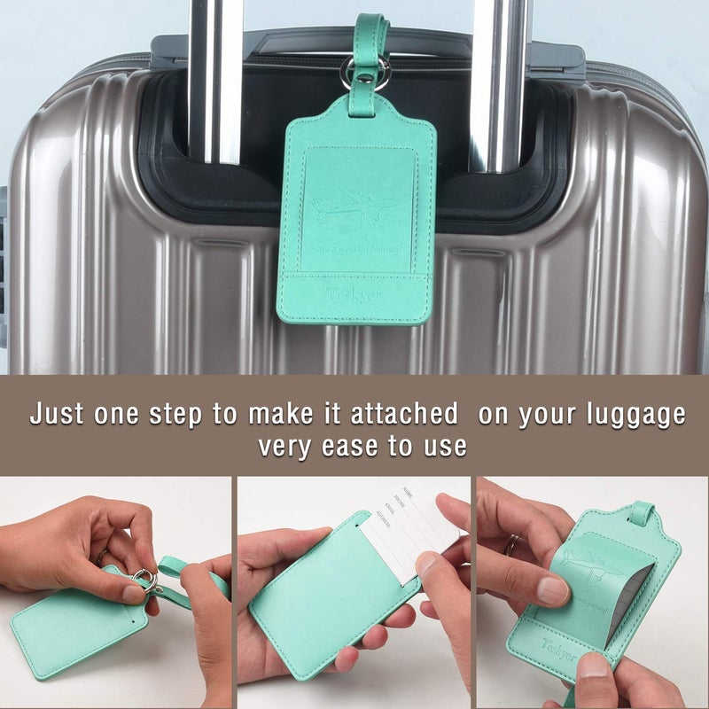 Teskyer Luggage Tags, 3 Pack Premium PU Leather Luggage Tags Privacy Protection Travel Bag Labels Suitcase Tags - Image 5